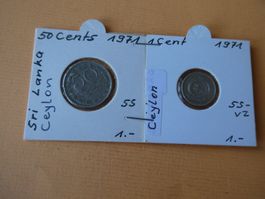 Ceylon / Sri Lanka 1971, Set 1 und 50 Cents