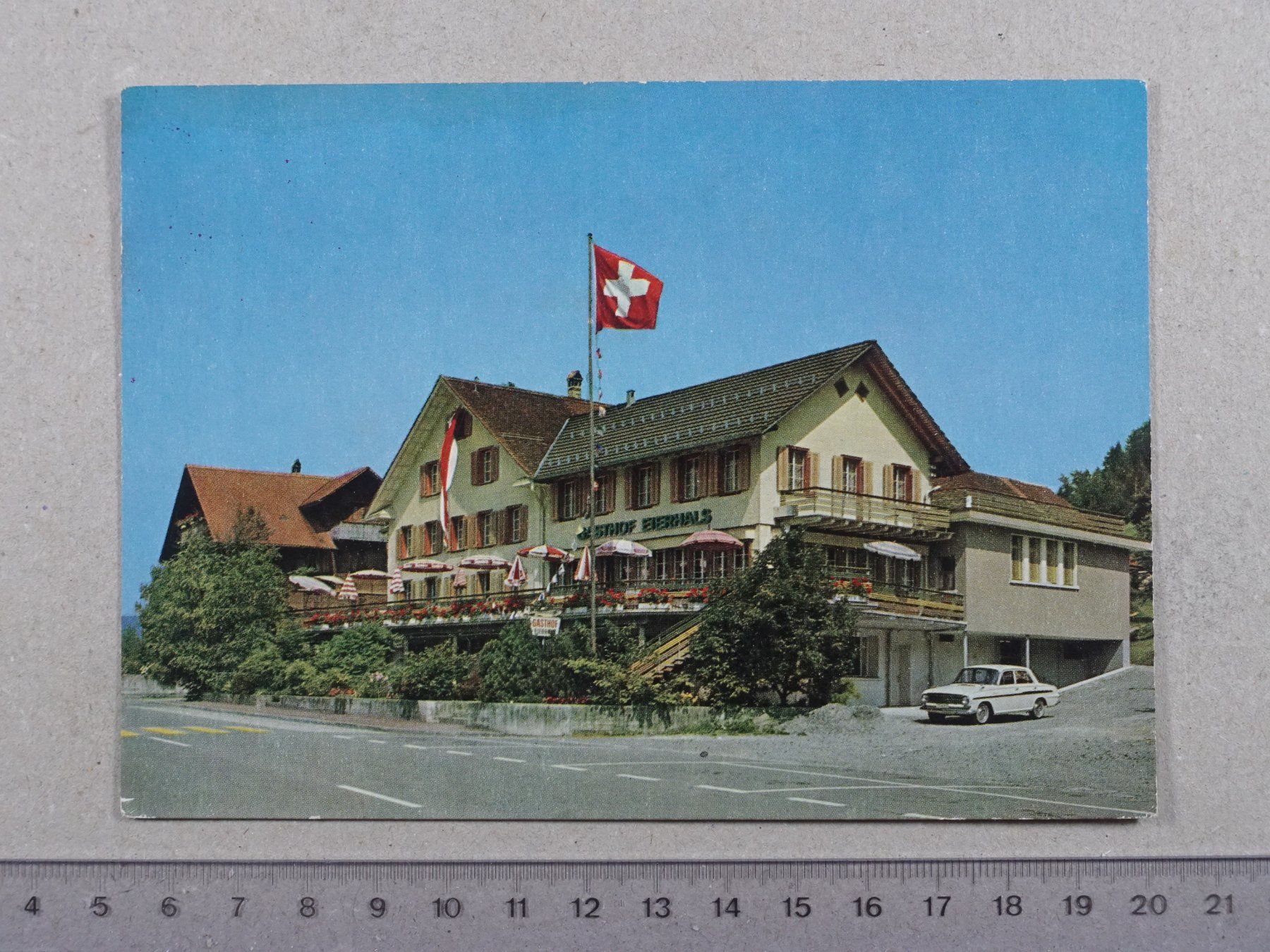 Cartoline postali: Morgarten, Gasthof Eierhals, Auto – Usato da Lenzburg venduto da fh1