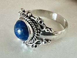 Vintage Silberring Lapislazuli Cabochon Dekor Handgefertigt