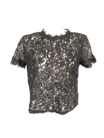 Blouse noire en dentelle manches courtes Zara taille L