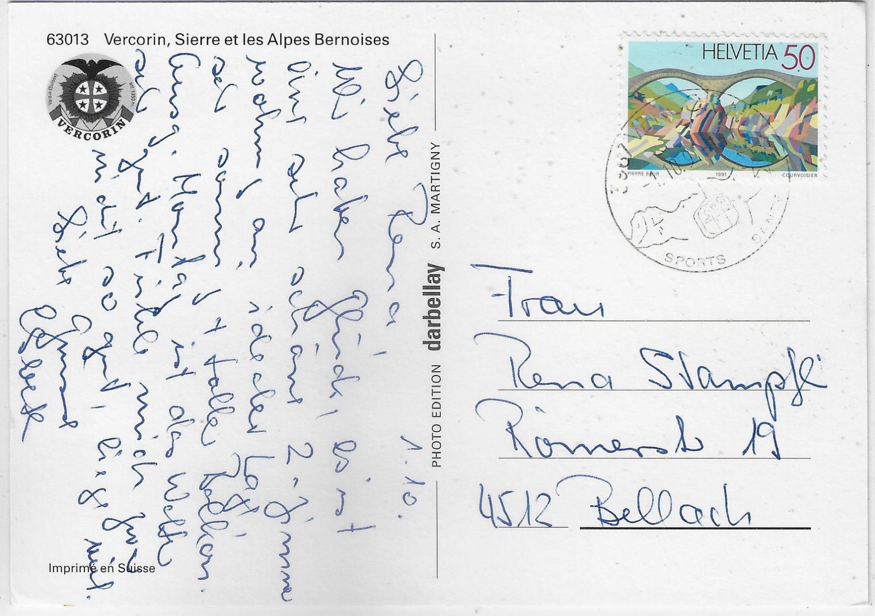 Cartoline postali: Flugaufnahme Vercorin et Sierre – Usato da Ettingen venduto da Kartenplanet 1