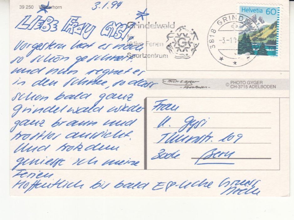 Cartoline postali: Wetterhorn 1994 – Usato da Bürglen TG venduto da StampGraf 1