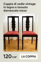 Coppia di sedie vintage tessuto damascato rosso