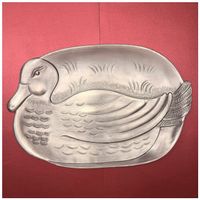 Vintage - Servierplatte (oder Wandteller) - Ente - aus Zinn