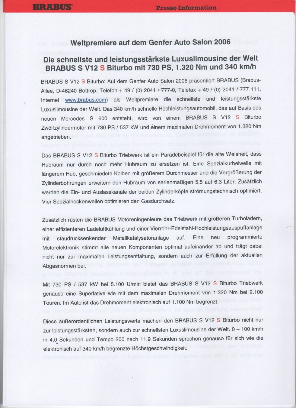 Brabus Dokumente: Presseinformation Brabus Genf 2006 – Gebraucht aus Corminboeuf von corbay 1