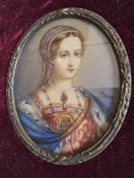 Antikes Miniatur Portrait Jeanne Grey, 19Jd. Handgemalt