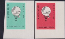 1955+1956, Mustermesse Basel 2 ungez. Ballon-Vignetten **