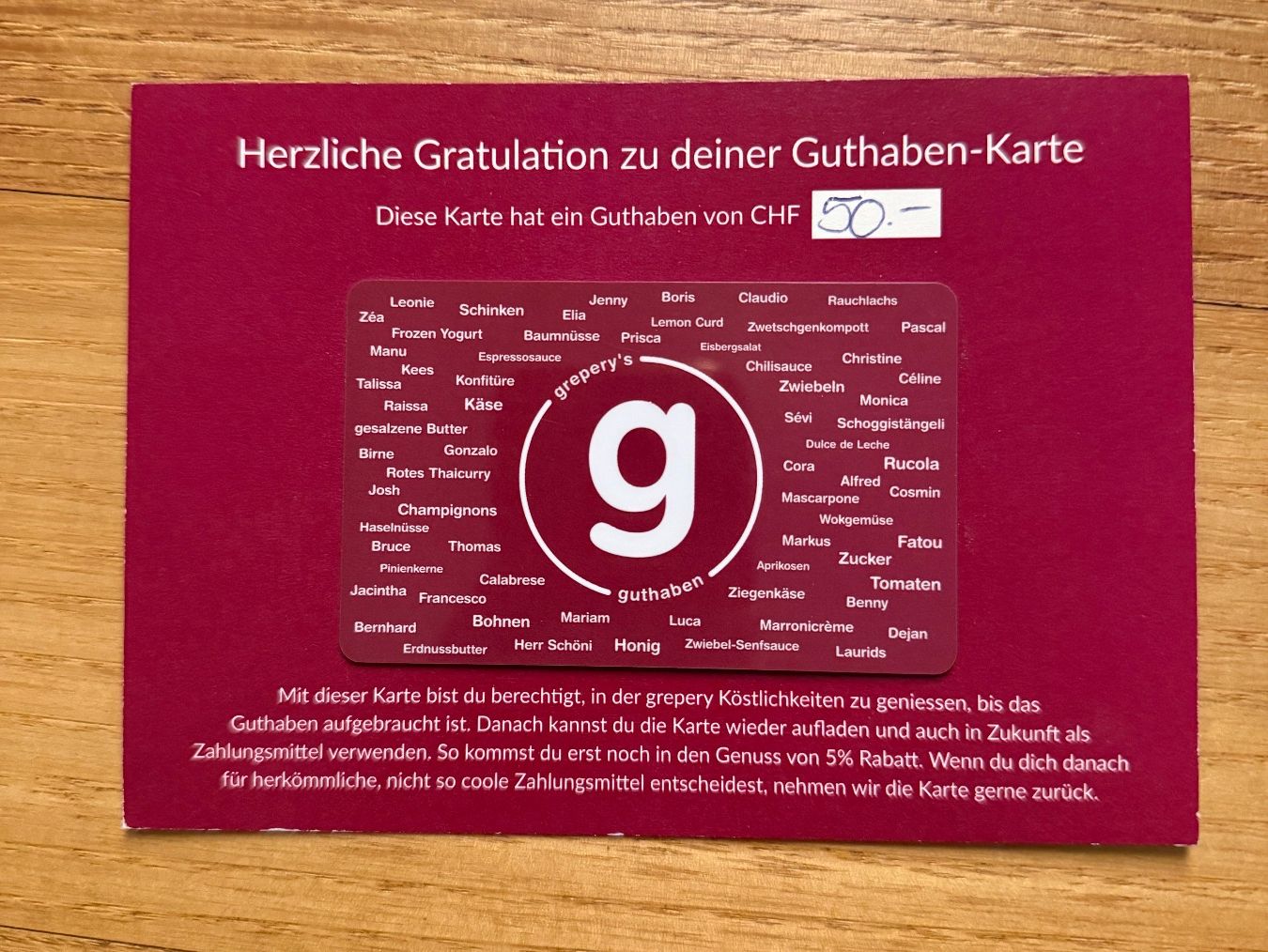 Gutscheine: Gutschein CHF 50'.- für grepery's – Neu und originalverpackt aus Sissach von laura.x4