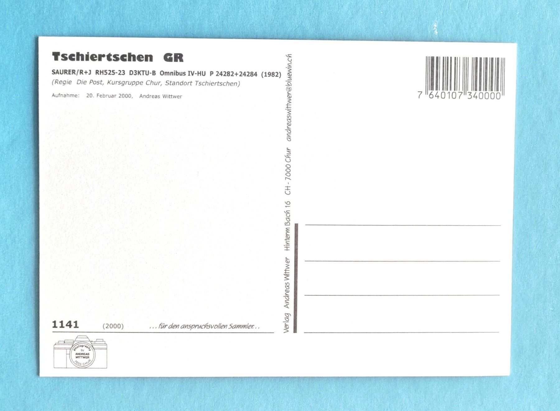 Cartoline postali: Tschiertschen (GR) - Postauto PTT - Winter 2000 – Usato da Rothrist venduto da RROENK 1