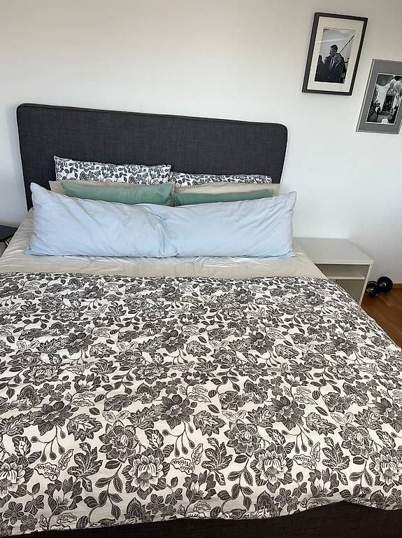 Betten: Modernes Boxspringbett in Anthrazit / gepolstertem Kopfteil. – Gebraucht aus Schuebelbach von jaflespacheco