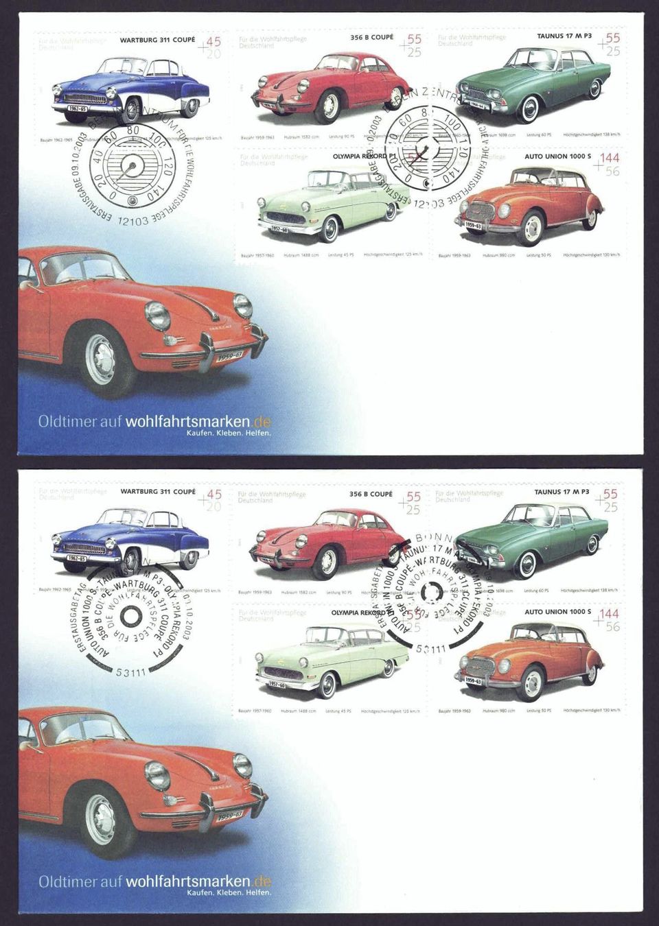 Tutti i francobolli: Deutschland 2 FDC Oldtimer von 2003 – Usato da Basel venduto da Pfefferschootte
