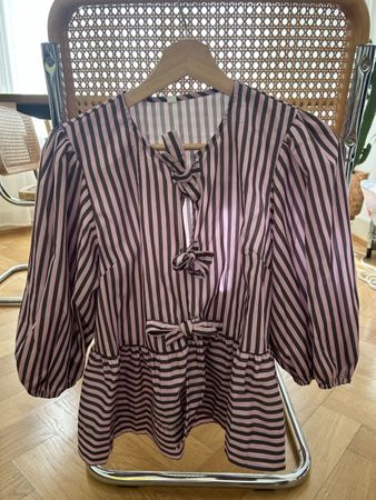 Damen Bluse gestreift rosa braun mit Bindedetails vorne