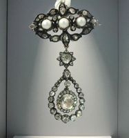 Frühviktorianische Diamant- & Perlenbrosche, um 1850
