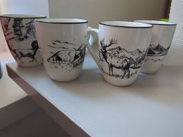 4 Tassen Bergmotiv Hirsch Bergziege