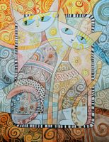 Original Aquarell "zwei Katzen" Bild bunt Muster