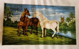 Vintage Wandteppich mit Pferden aus den 60er Jahren