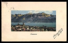 AK Lausanne, Ortsansicht mit Kathedrale, See und Bergen