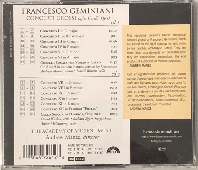 CD: Geminiani - Concerti grossi – Usato da Grüningen venduto da azulblanco 1