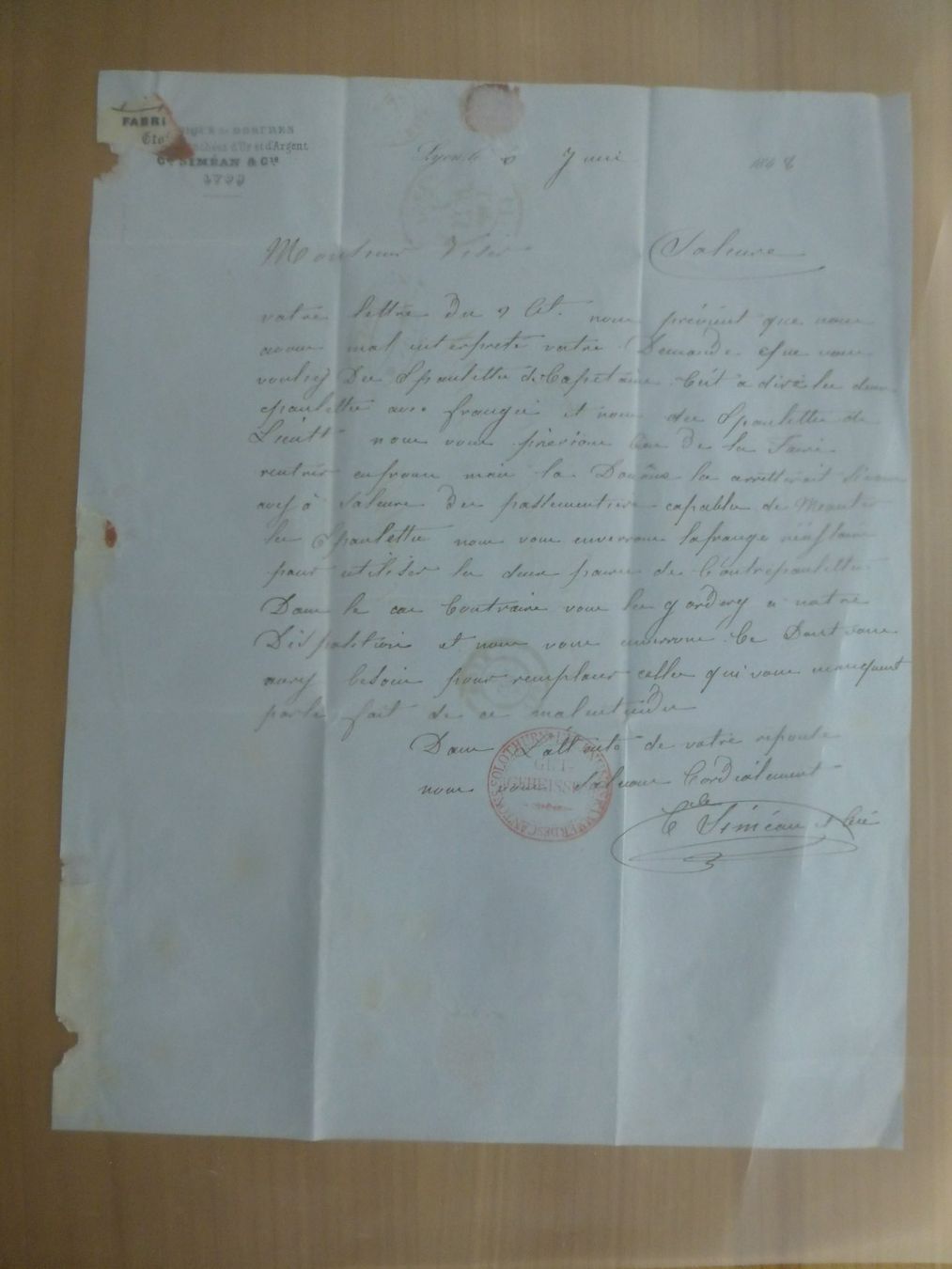 Documenti: Lyon nach Solothurn 6 Juni 1848 – Usato da Bettlach venduto da 1saurer 3