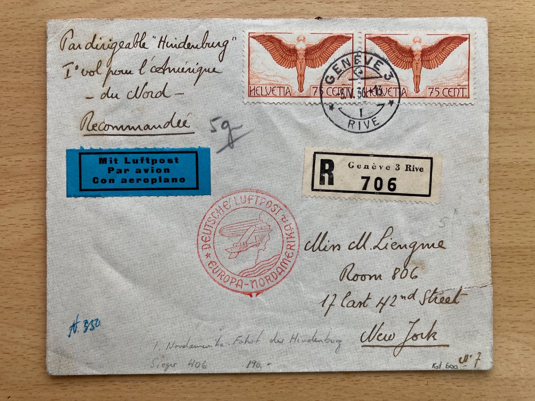 Alle Briefmarken: Zeppelin Flugpostbrief 1936 mit der Hindenburg – Gebraucht aus Aesch BL von Geowaz