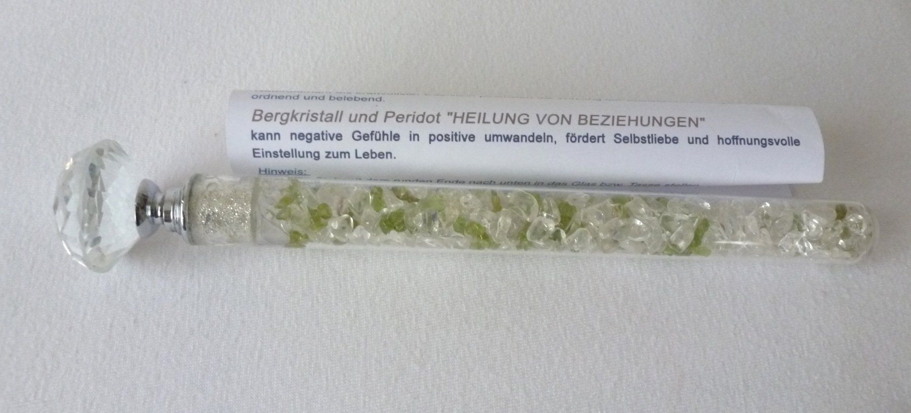 Minerali & Pietre curative: Energiestab Bergkristall & Peridot – Nuovo e nell'imballaggio originale da Mauren venduto da Yeelen 1