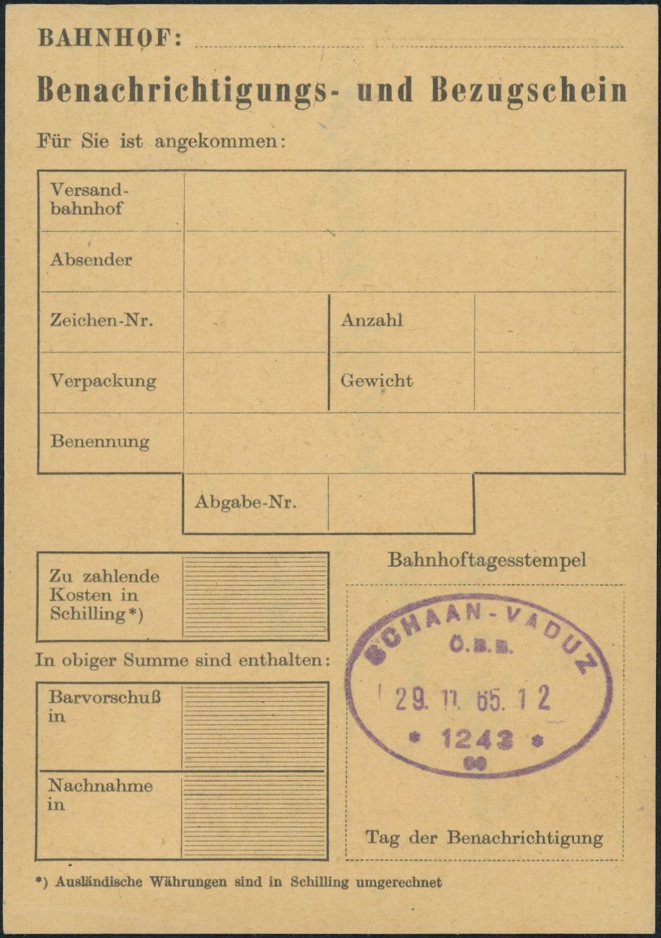 Tutti i francobolli: FL - Schaan - Postkarte - Bahn ÖBB - nach CH – Usato da Schindellegi venduto da leecollect