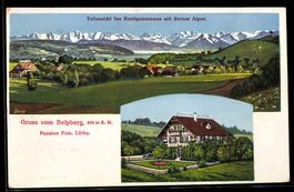AK Belpberg, Pension Fam. Lüthy, Teilansicht mit Berner Alpe