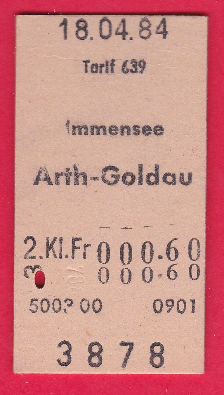Tickets: KARTON BILLETT, IMMENSEE - ARTH-GOLDAU, 2.KLASSE, EINFACH – Gebraucht aus Oberrieden von Gebirgsstelze
