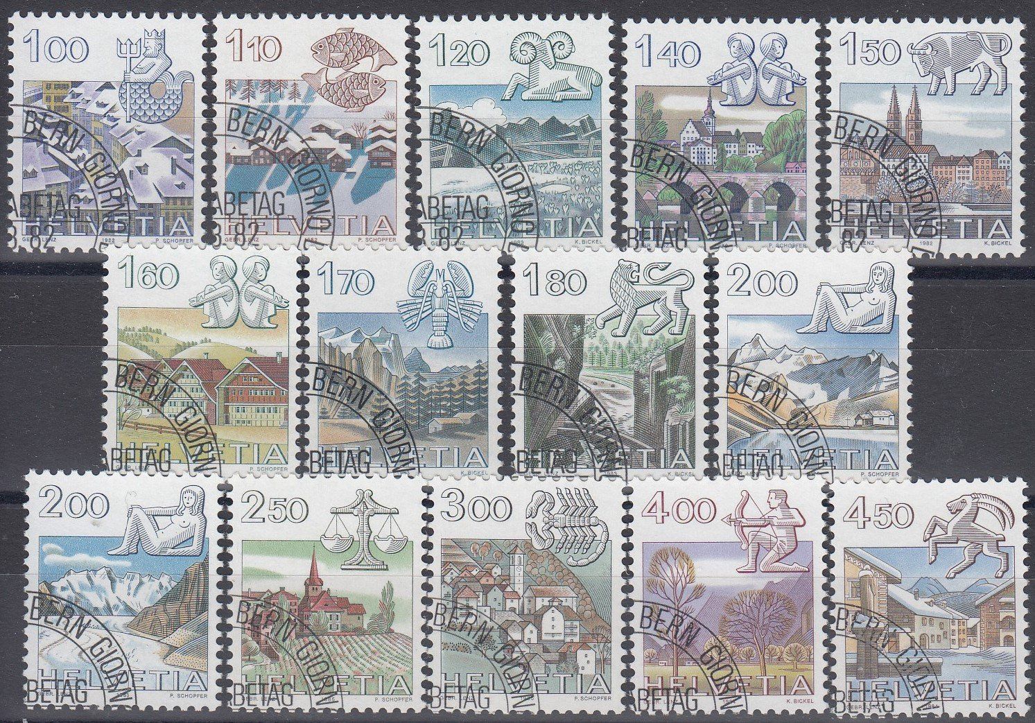 Tutti i francobolli: 680-693 mit FD-Stempel unten links – Usato da Spreitenbach venduto da Lienbi01