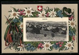 Präge-AK Seon, Ortsansicht im Passepart