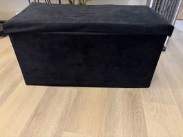 Tabouret de rangement pliable noir tissu velours pliable