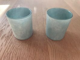 Windlicht aus Glas Mattiert blau 2 Stück