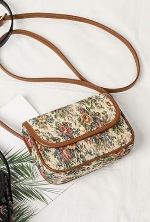 Umhaengetasche Damen Blumenmuster Textil braun  NEU