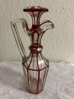 Dekantierer / Karaffe aus Glas mit rotem Dekor, Vintage 53