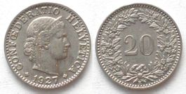 Schweiz EIDGENOSSENSCHAFT 20 Rappen 1927 Nickel