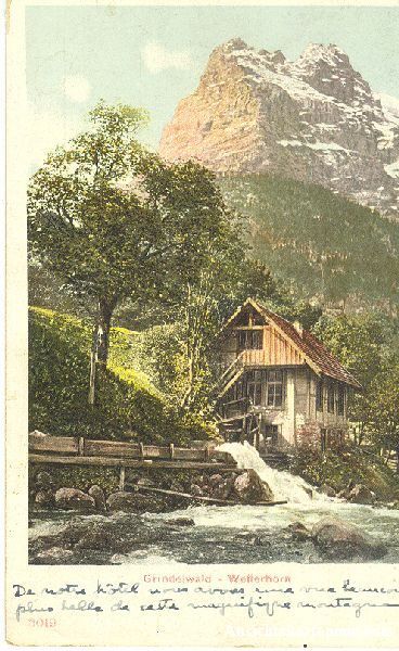 Ansichtskarten: Grindelwald - Wetterhorn Litho + 1908 – Gebraucht aus Emmenbrücke von teestube
