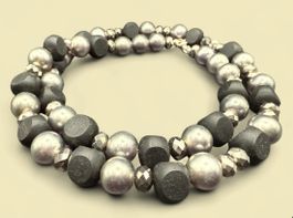 Unikat 💎 Vintage Silber Perlenkette, Hämatitis, Harzperlen