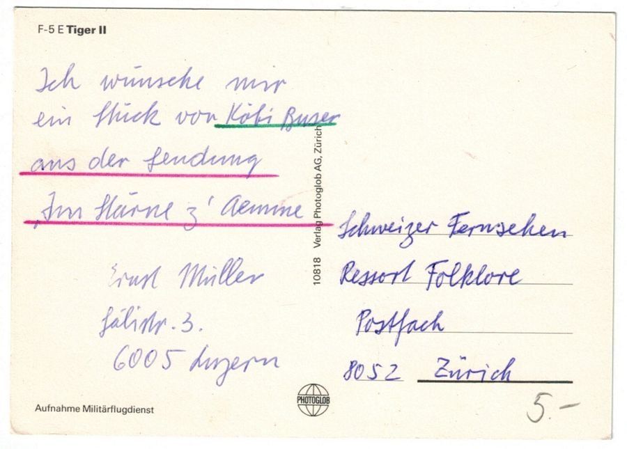 Cartoline postali: Tiger II F-5 E Militär – Usato da Frauenfeld venduto da POML 1