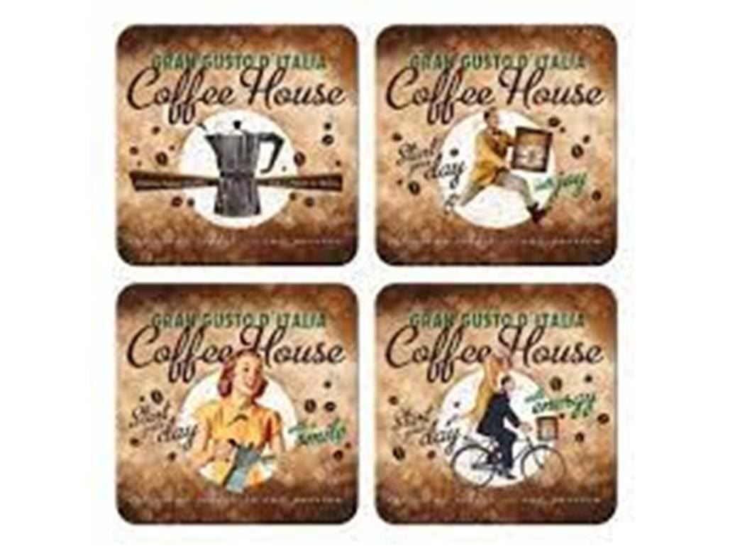 Sottobicchieri: 4-er Set Metall-Untersetzter-COFFE HOUSE – Nuovo e nell'imballaggio originale da Rupperswil venduto da big-one-sale