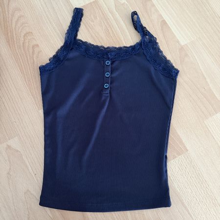 Damen Tanktop dunkelblau mit Spitze Knopfleiste neu