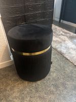 Eleganter schwarzer Samt-Hocker mit Goldrand, neuwertig 4...