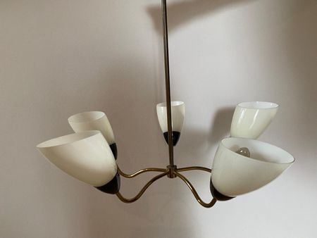 Vintage Deckenlampe / Lampe, 5-armig, Messing, Glas, Top!