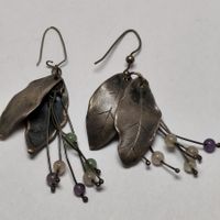 Defect vintage Silber-Ohrringe 925 Blätter Edelstein boho A1