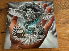Karte-Grusskarte-Eule-Hand-Schnee-Painting-Selfmade
