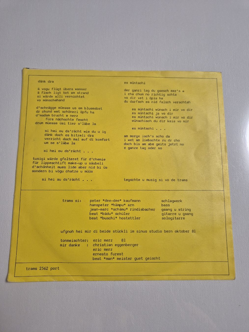 Vinyles: trams -  Dänk Dra / Es Müntschi - Single 7 , CH – Neuf (Voir description) à Uster par newwave0 1