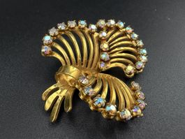 Vintage-Brosche Goldfarbe, Strasssteinen