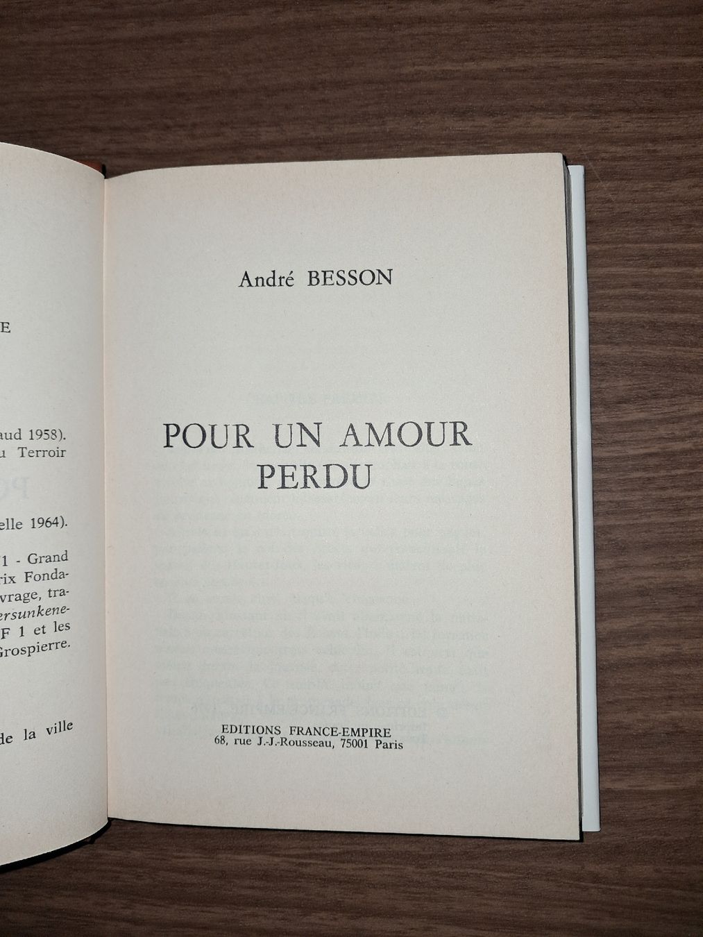 Libri: Pour un amour perdu de andre besson – Usato da Le locle venduto da juliensaran 1