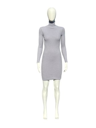 🍂🍁.Strickkleid Rollkragen, Gr. S/M, Hellgrau, figurbetont,