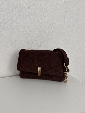 Tasche dunkelbraun Veloursleder mit Kettendetail guter Zusta