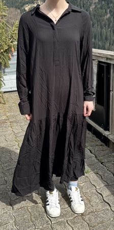 Elegantes langes Hemdblusenkleid Gr. S schwarz neu